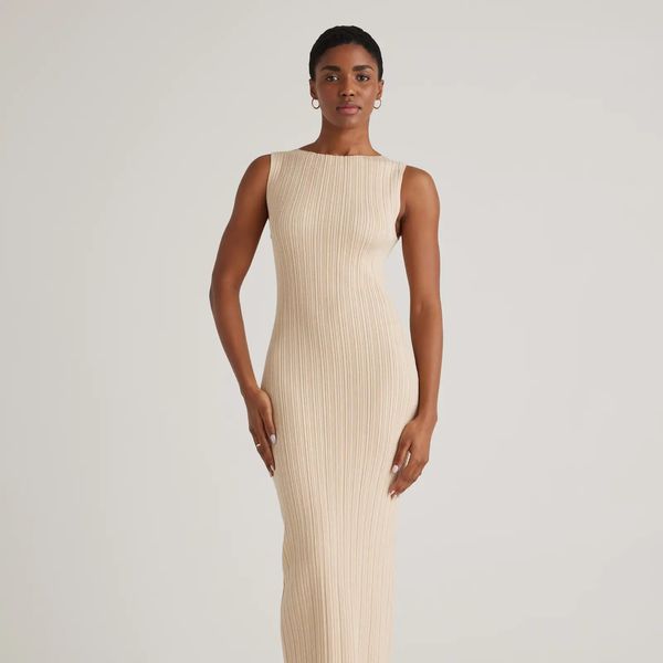 Quince Cotton Cashmere Ribbed Sleeveless Midi Dress